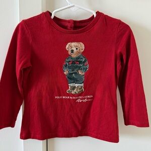 Ralph Lauren Kids Red Long Sleeve Bear Tee